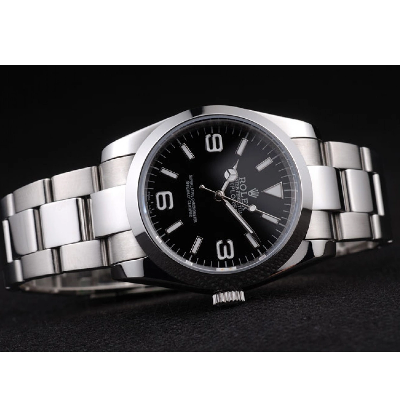 AAA replica watch Stainless Dial Black Steel 98087 Polished Rolex Explorer 0821
